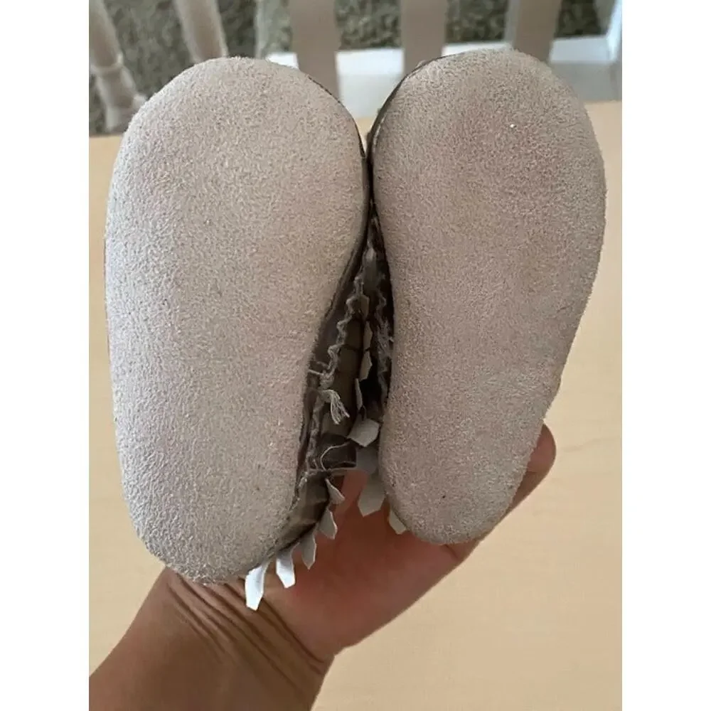 Baby Girl Metallic Moccasin Boho Slip-On Booties 0-6 MONTHS